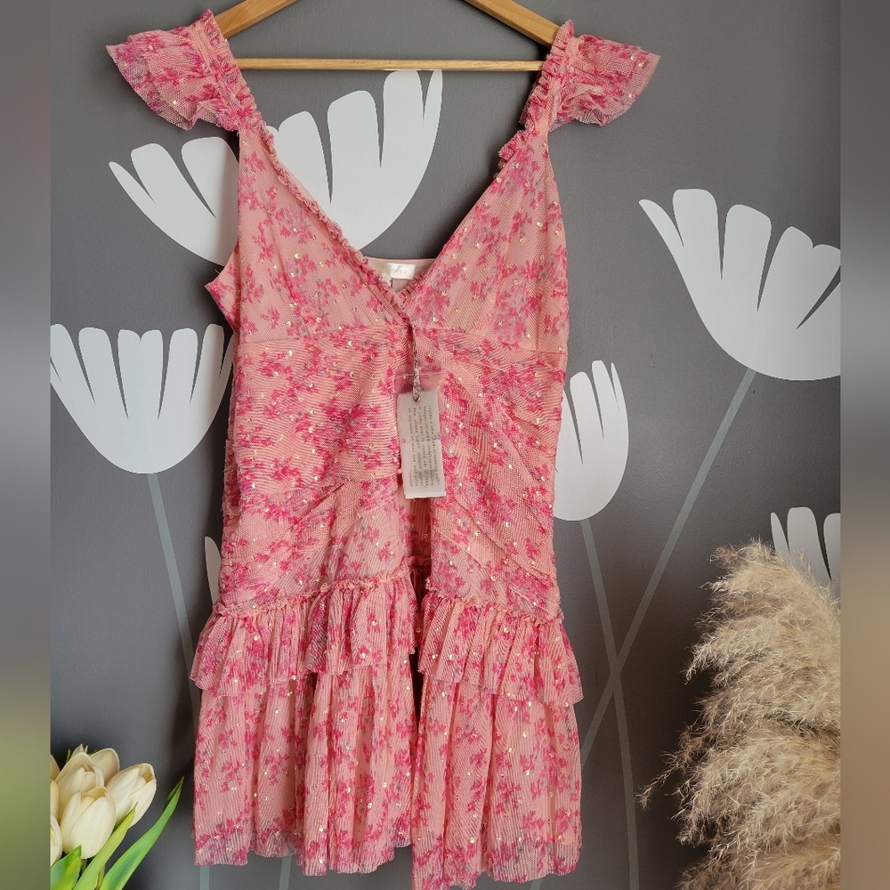 NWT LoveShackFancy Roey Mini Ruffle Dress Size 8 Autumn Rose